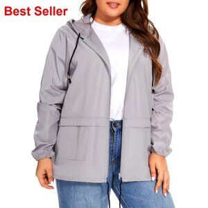 Plus Size Waterproof Windbreaker Raincoat Lightweight Packable Hooded Jacket
